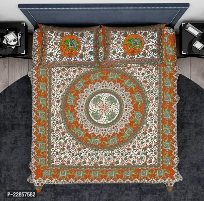 Classic Cotton Round Hathi Orange Double Bedsheet With Two Pillow Covers