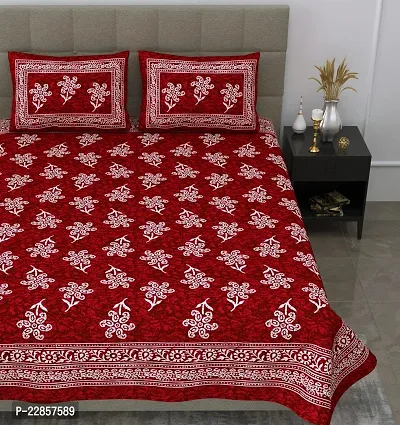 Classic Cotton Maroon Flower Printed Double Bedsheet With Two Pillow Covers-thumb0