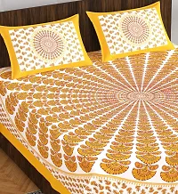 Classic Cotton Morrpankh Yellow Printed Double Bedsheet With Two Pillow Covers-thumb1