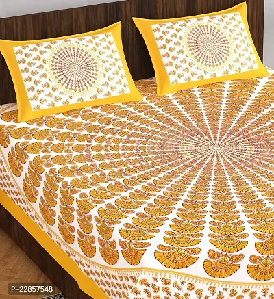 Classic Cotton Morrpankh Yellow Printed Double Bedsheet With Two Pillow Covers-thumb2