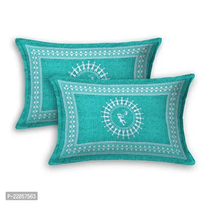 Classic Cotton Sea Green Adimanav Printed Double Bedsheet With Two Pillow Covers-thumb3