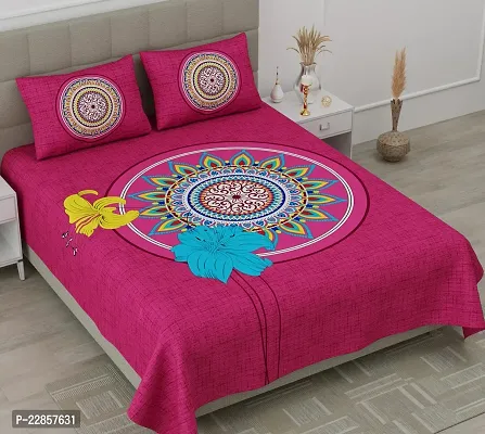 Classic Cotton Rangoli Pink Double Bedsheet Pillow Two Cover-thumb0