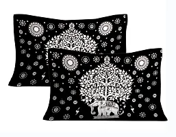 Classic Cotton Elephant Tree Black Double Bedsheet With Two Pillow Covers-thumb3