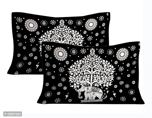 Classic Cotton Elephant Tree Black Double Bedsheet With Two Pillow Covers-thumb4