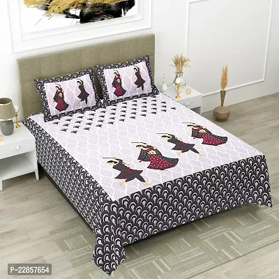 Classic Cotton Seltos Dandiya Grey Double Bedsheet Pillow Two Cover