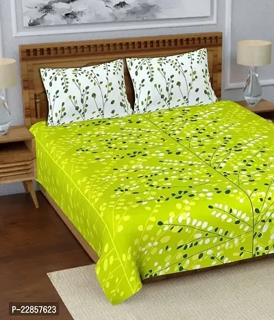 Classic Cotton Light Green Multi Graps Printed Double Bedsheet Pillow Two Cover-thumb0