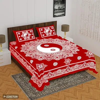 Classic Cotton Yingyang Maroon Double Bedsheet With Two Pillow Covers-thumb0