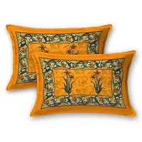 Classic Cotton Mughal Print Yellow Double Bedsheet With Two Pillow Covers-thumb1