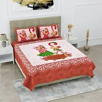 Classic Cotton Rajasthani Design Peach Double Bedsheet Pillow Two Cover-thumb1