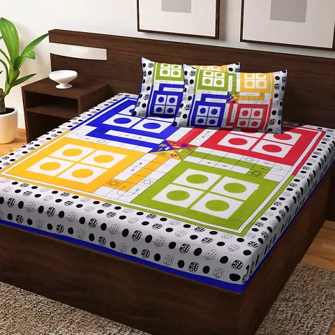 eTape Cotton Fabric Ludo Design Double Bedsheet with Two Pillow Cover(90 X 100)