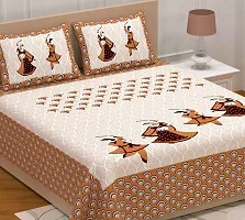 Classic Cotton Seltos Dandiya Brown Double Bedsheet Pillow Two Cover-thumb1