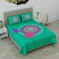 Classic Cotton Rangoli Sea Green Double Bedsheet Pillow Two Cover-thumb3