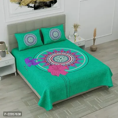 Classic Cotton Rangoli Sea Green Double Bedsheet Pillow Two Cover-thumb4