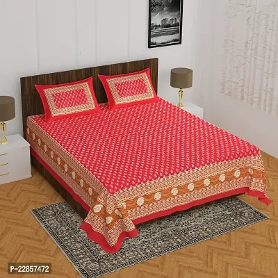 Classic Cotton Small Buti Red Printed Double Bedsheet With Two Pillow Covers-thumb0