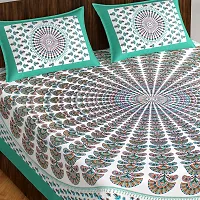 Classic Cotton Morrpankh Sea Green Printed Double Bedsheet With Two Pillow Covers-thumb1