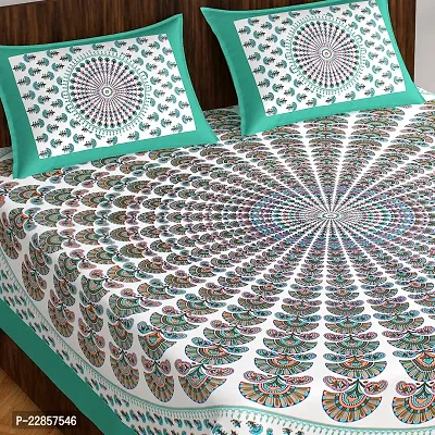 Classic Cotton Morrpankh Sea Green Printed Double Bedsheet With Two Pillow Covers-thumb2