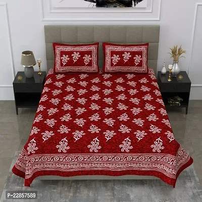 Classic Cotton Maroon Flower Printed Double Bedsheet With Two Pillow Covers-thumb3