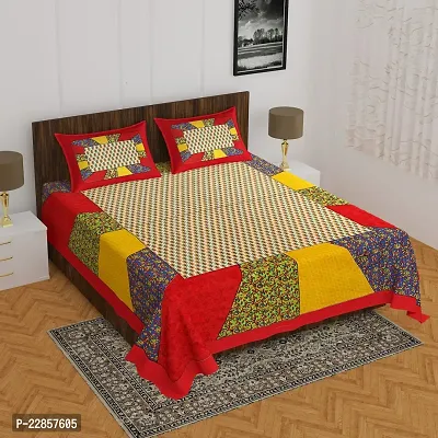 Classic Cotton Multi Chokda Red Double Bedsheet With Two Pillow Covers-thumb0