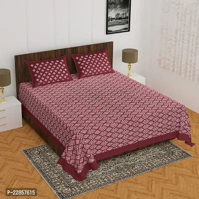 Classic Cotton Full Small Check Deep Pink Double Bedsheet With Two Pillow Covers-thumb0