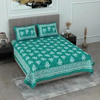 Classic Cotton Sea Green Flower Printed Double Bedsheet With Two Pillow Covers-thumb3