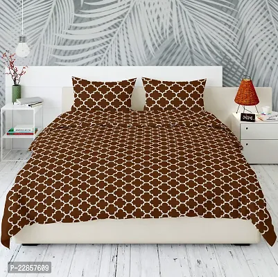 Classic Cotton Net Brown Printed Double Bedsheet With Two Pillow Covers