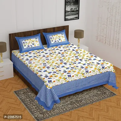 Classic Cotton Checkmate Blue Printed Duble Bedsheet With Two Pillow Covers