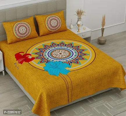 Classic Cotton Rangoli Brown Double Bedsheet Pillow Two Cover-thumb0
