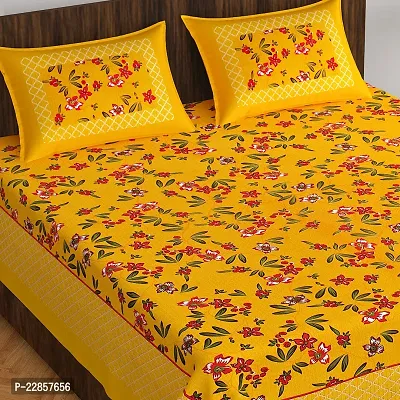 Classic Cotton Yellow Titli Double Bedsheet Pillow Two Cover-thumb0