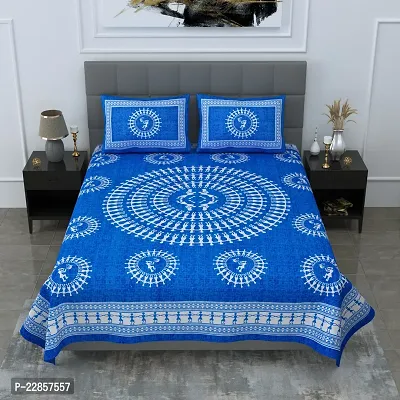 Classic Cotton Blue Adimanav Printed Double Bedsheet With Two Pillow Covers