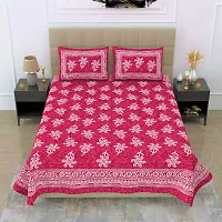 Classic Cotton Pink Flower Printed Double Bedsheet With Two Pillow Covers-thumb1