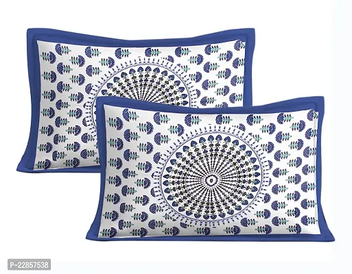 Classic Cotton Morrpankh Blue Printed Double Bedsheet With Two Pillow Covers-thumb2