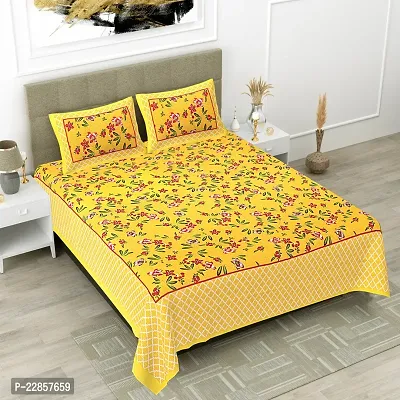 Classic Cotton Titli Yellow Double Bedsheet Pillow Two Cover