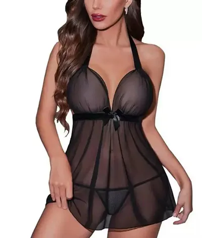 Classic Net Solid Lace Baby Doll for Women