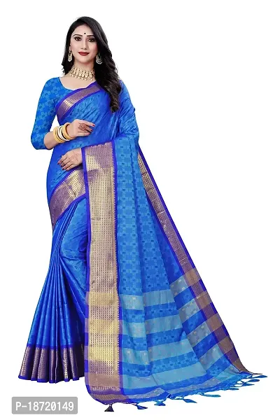 Kabir Enterprise - Blue Dupion Silk Saree with Blue  Gold Border | Blouse Piece Included | 5.2 Meters