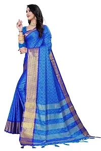 Kabir Enterprise - Blue Dupion Silk Saree with Blue  Gold Border | Blouse Piece Included | 5.2 Meters-thumb3