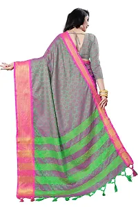 Kabir Enterprise - Multi Grey Dupion Silk Saree with Pink  Gold Border | Blouse Piece Included | 5.2 Meters-thumb1