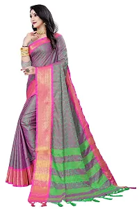 Kabir Enterprise - Multi Grey Dupion Silk Saree with Pink  Gold Border | Blouse Piece Included | 5.2 Meters-thumb3