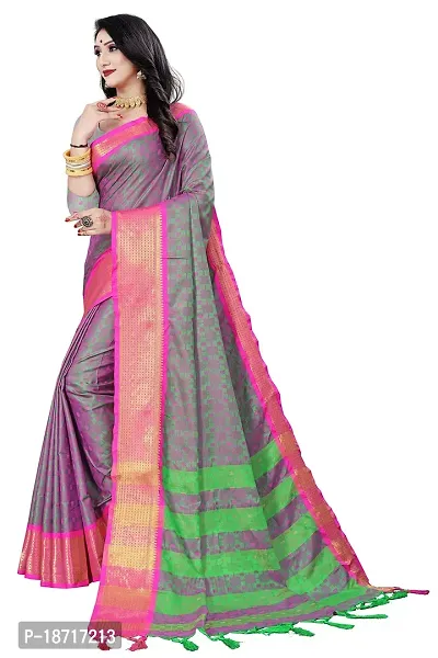 Kabir Enterprise - Multi Grey Dupion Silk Saree with Pink  Gold Border | Blouse Piece Included | 5.2 Meters-thumb4