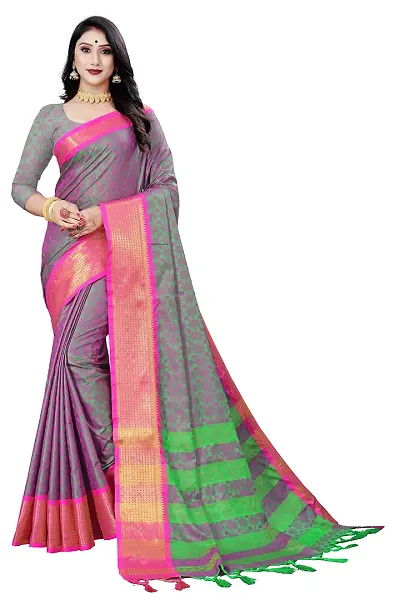 Kabir Enterprise - Dupion Silk Saree with Border | Blouse Piece Included | 5.2 Meters