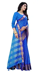 Kabir Enterprise - Blue Dupion Silk Saree with Blue  Gold Border | Blouse Piece Included | 5.2 Meters-thumb2