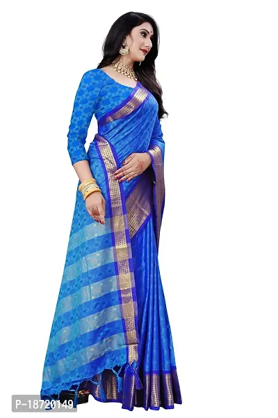 Kabir Enterprise - Blue Dupion Silk Saree with Blue  Gold Border | Blouse Piece Included | 5.2 Meters-thumb3