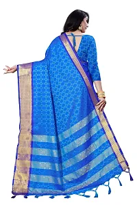 Kabir Enterprise - Blue Dupion Silk Saree with Blue  Gold Border | Blouse Piece Included | 5.2 Meters-thumb1