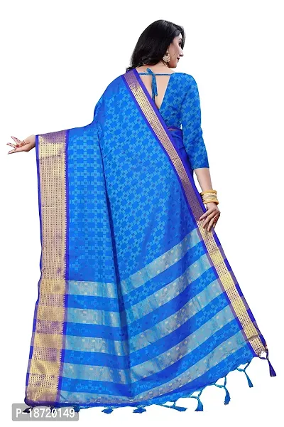 Kabir Enterprise - Blue Dupion Silk Saree with Blue  Gold Border | Blouse Piece Included | 5.2 Meters-thumb2