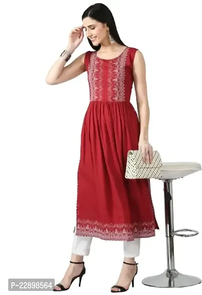 BENE Trade- Stylish Printed Sleeveless Nyra Cut Kurti - Fashionable Summer Wardrobe Red