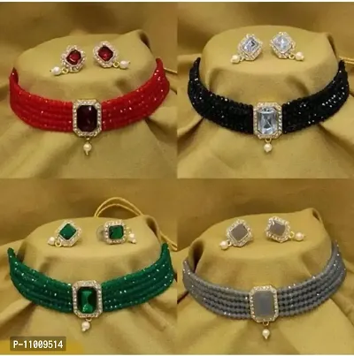 Stylish Artificial Stone Choker Jewelry Sets Combo For Women Set Of 4