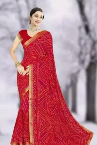 Beautiful Georgette Bandhani Saree with Blouse piece