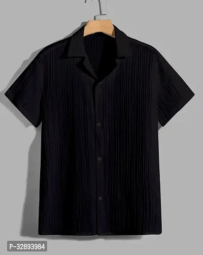 Reliable Black Cotton Spandex Short Sleeves Casual Shirt For Men