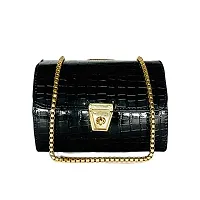 METIN Croco PU women Side Sling Bags Non Detachable Shoulder Chain Strap Buckle Snap Closure(SL120) (Black)-thumb2