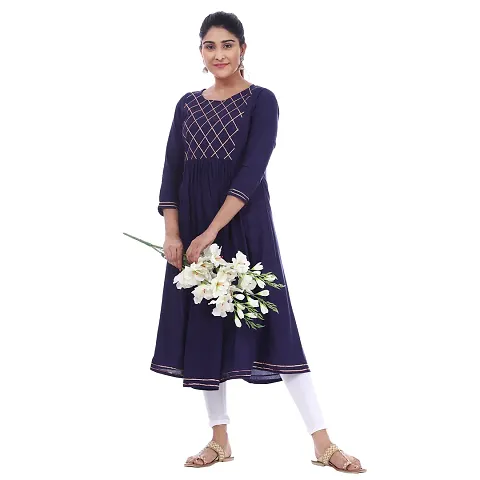 Stylish Rayon Gota Work Round Neck 3/4 Sleeves Kurta For Women