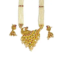 Festive Special Traditional Golden Tanmani Necklace Maharashtrian Long moti necklace with Earrings By Shrungarika-thumb3